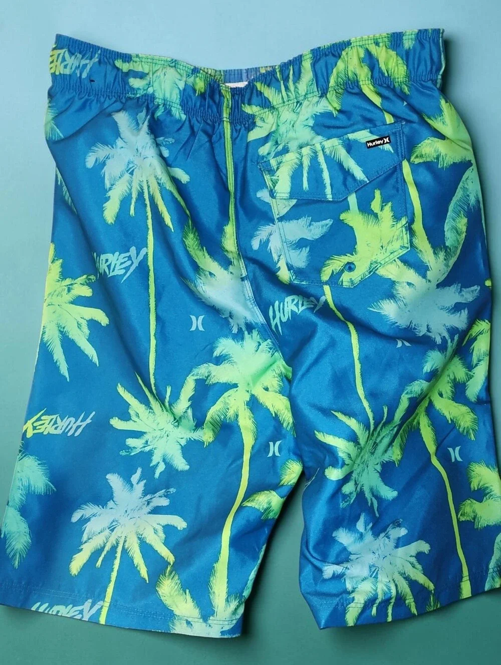 Hurley Boys Blue Swim trunk palm trees size Large 12-13 Yrs Old